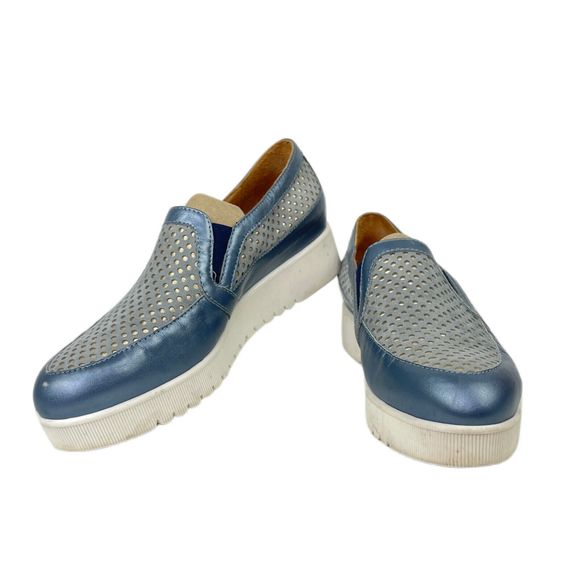AQUATALIA 8 Shoes Blue Leather Slip-On Loafer Platform Womens Made Italy - Picture 1 of 7